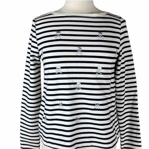 BETSY JOHNSON Performance Stripe Silver Skull Top M